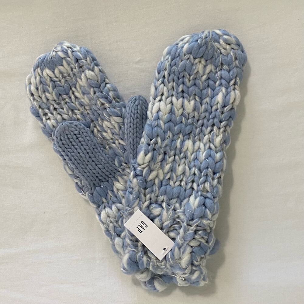 Gap Mittens Womens One Size Marled Blue and White Chunky Cable Knit NWT